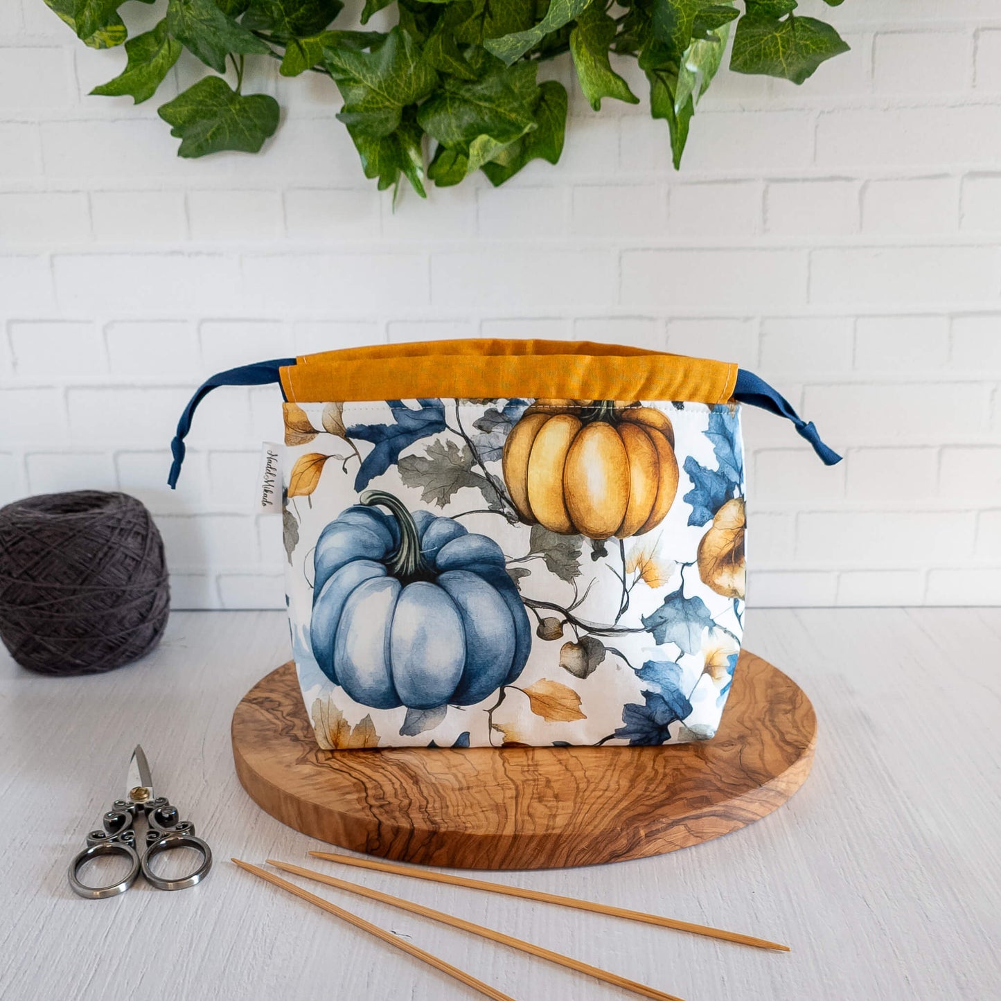 Projektbeutel Größe S | Kinchaku Beutel | Motiv: Kürbis