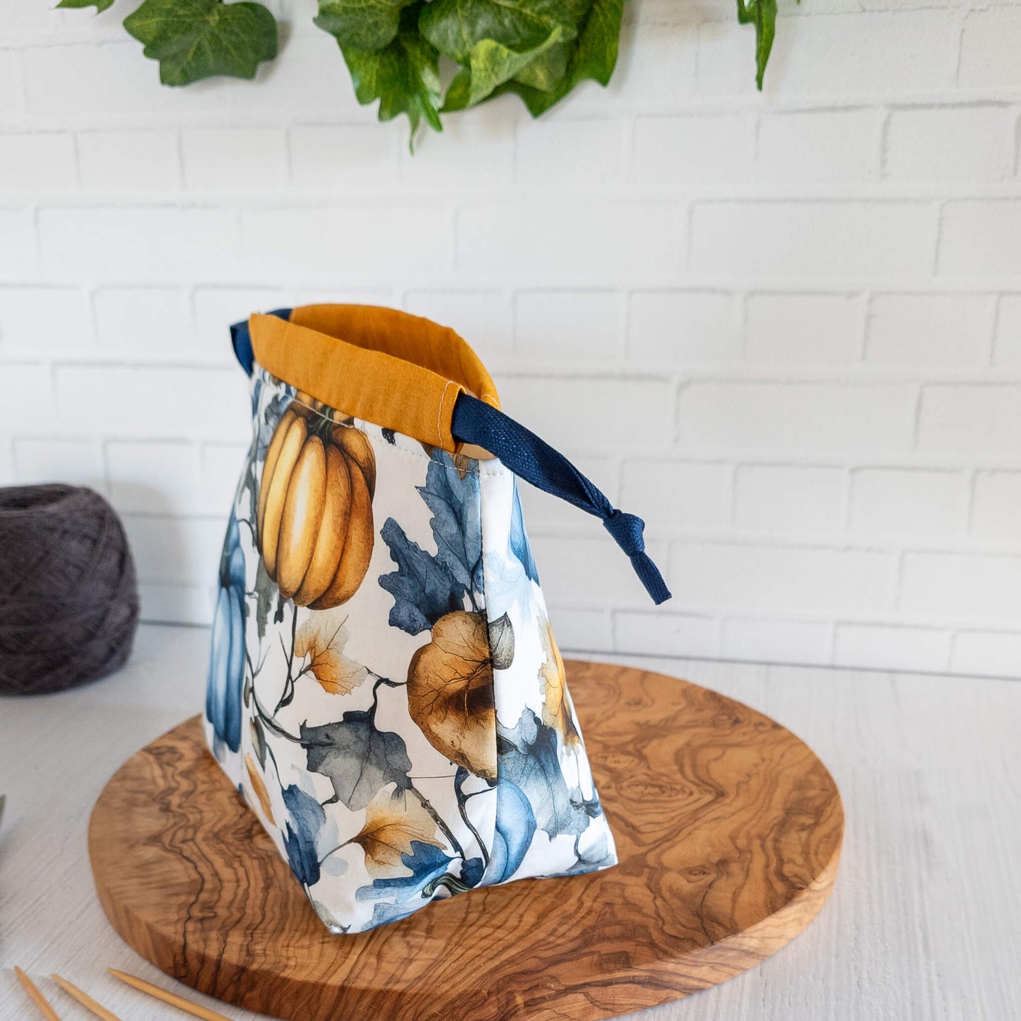 Projektbeutel Größe S | Kinchaku Beutel | Motiv: Kürbis