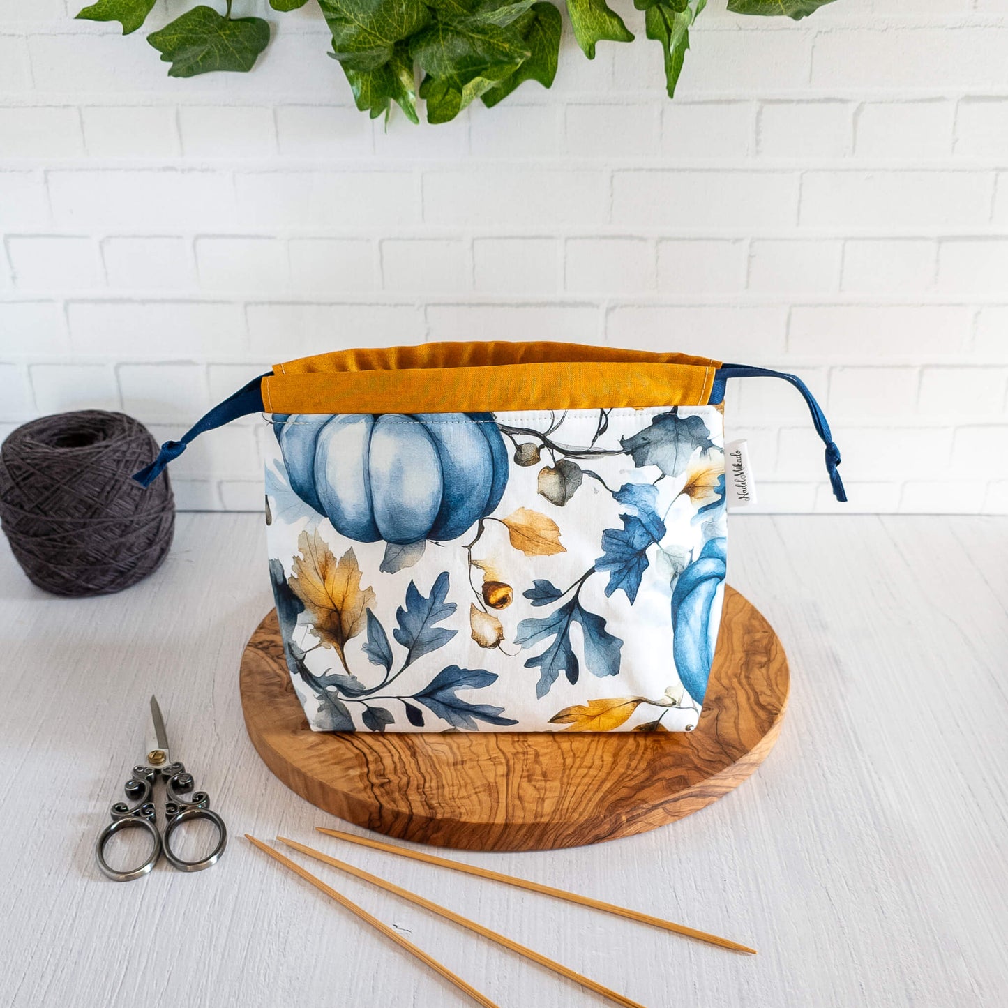 Projektbeutel Größe S | Kinchaku Beutel | Motiv: Kürbis