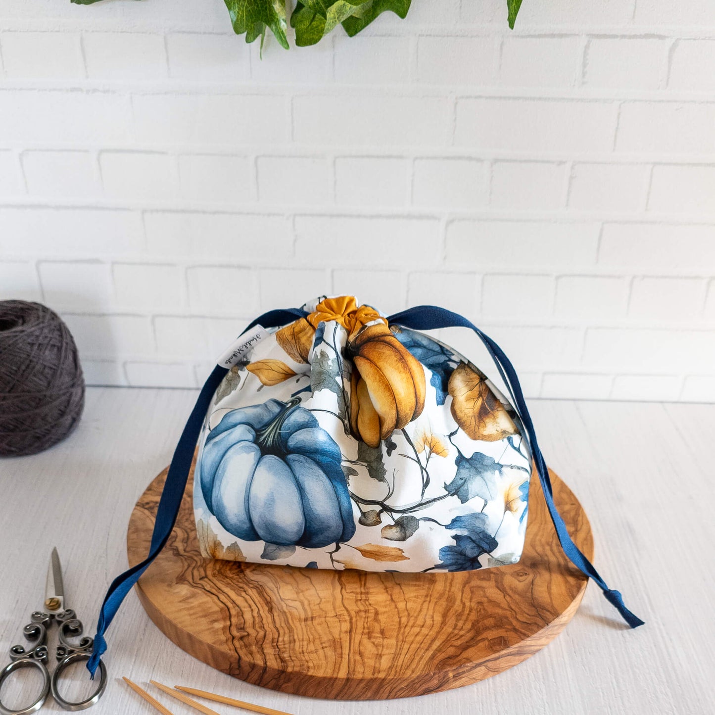 Projektbeutel Größe S | Kinchaku Beutel | Motiv: Kürbis