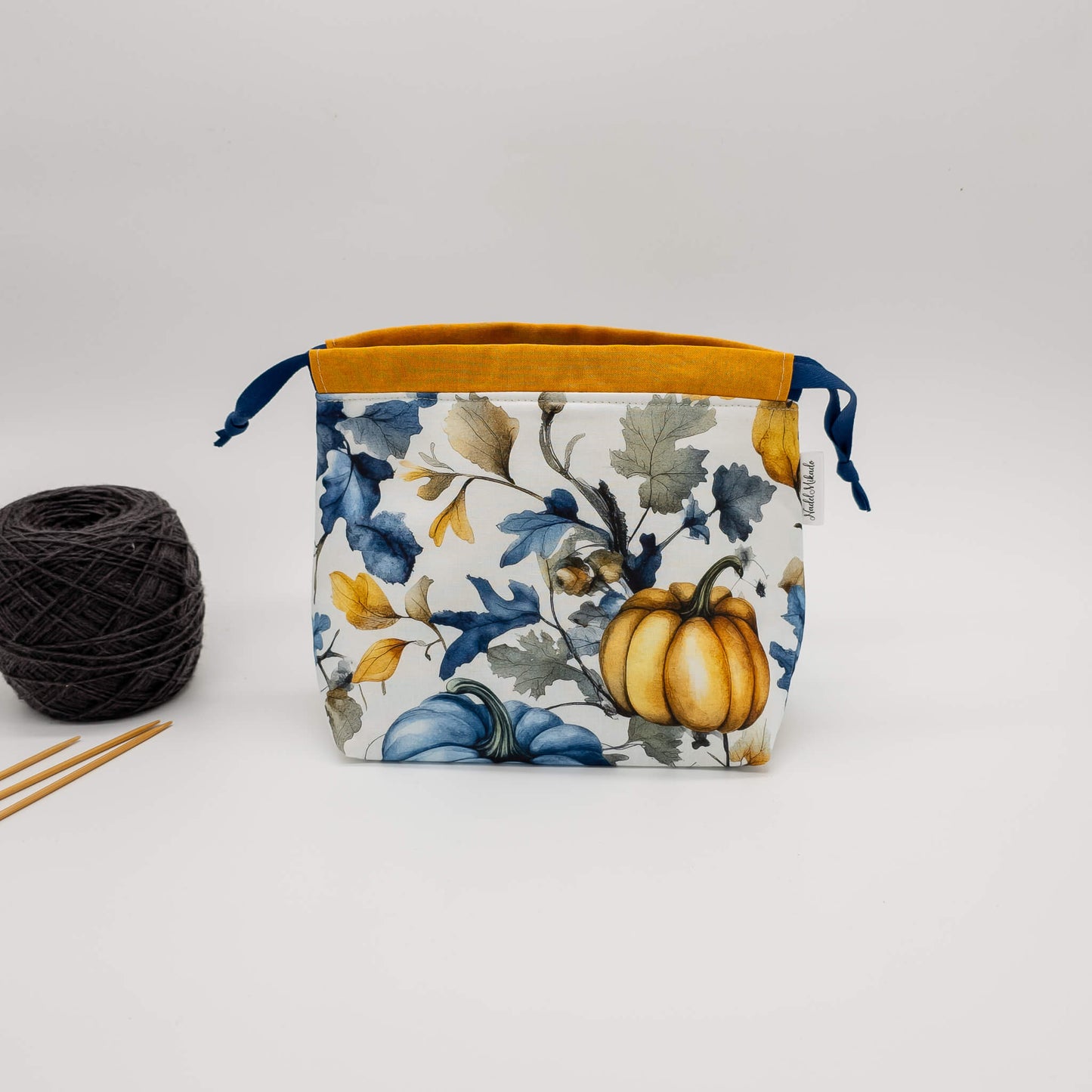 Projektbeutel Größe S | Kinchaku Beutel | Motiv: Kürbis