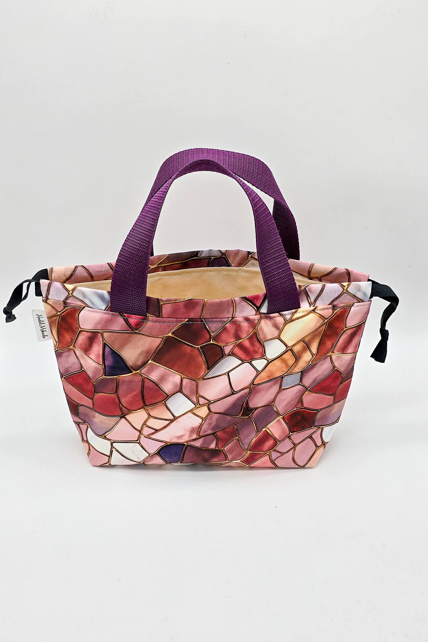 Projekttasche mit stilvollem Design in Roségold, perfekt als Field Bag für bis zu 200g Wolle