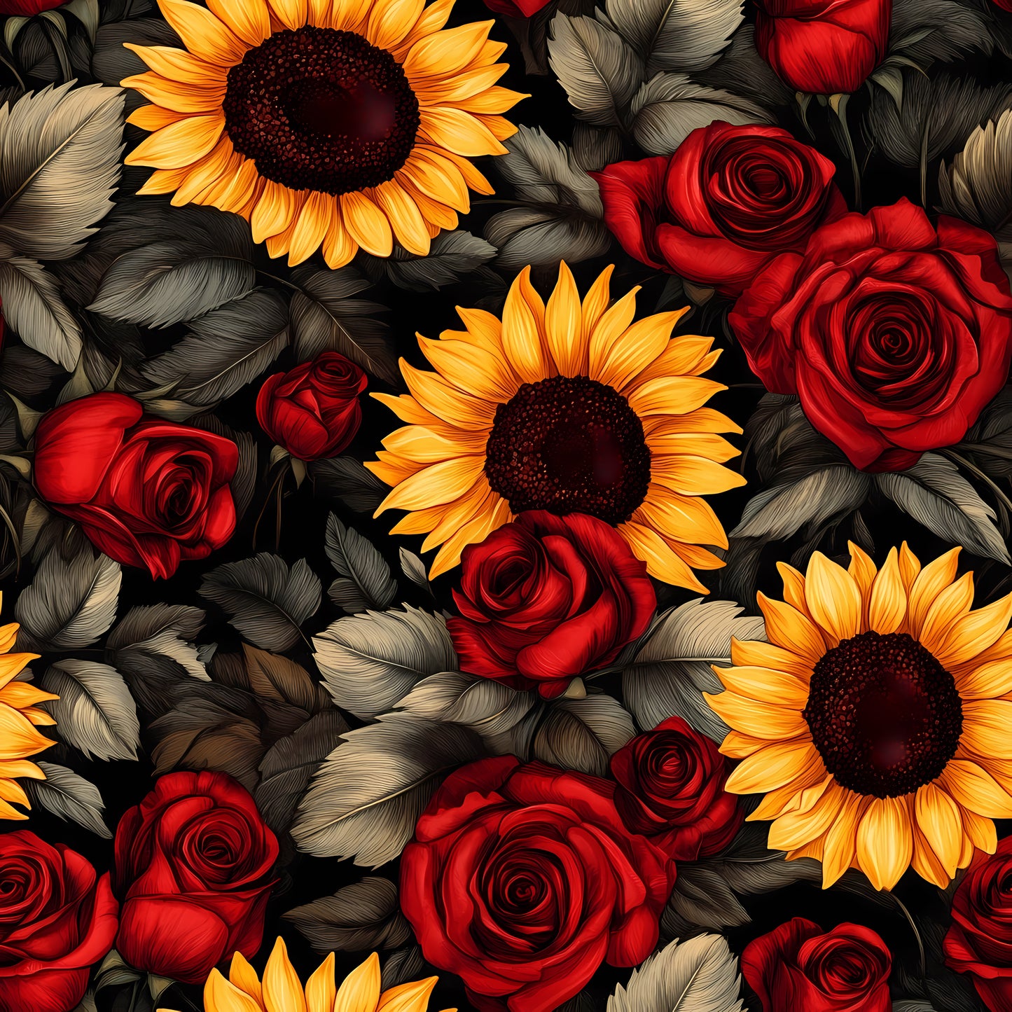 Baumwollstoff Sonnenblumen und Rosen - Vorbestellung
