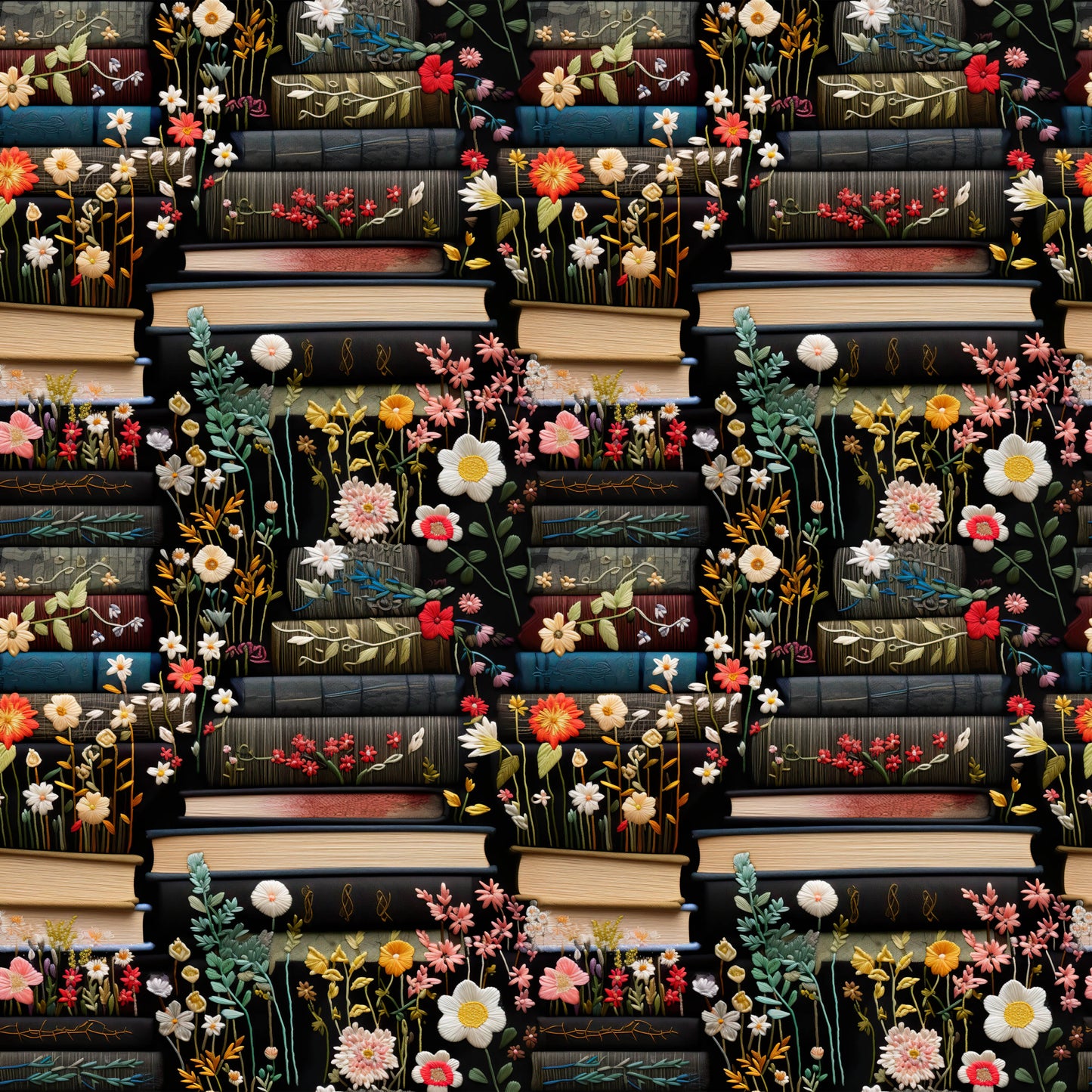 Baumwollstoff "Literary Blooms" mit Büchern & Blumen - Vorbestellung