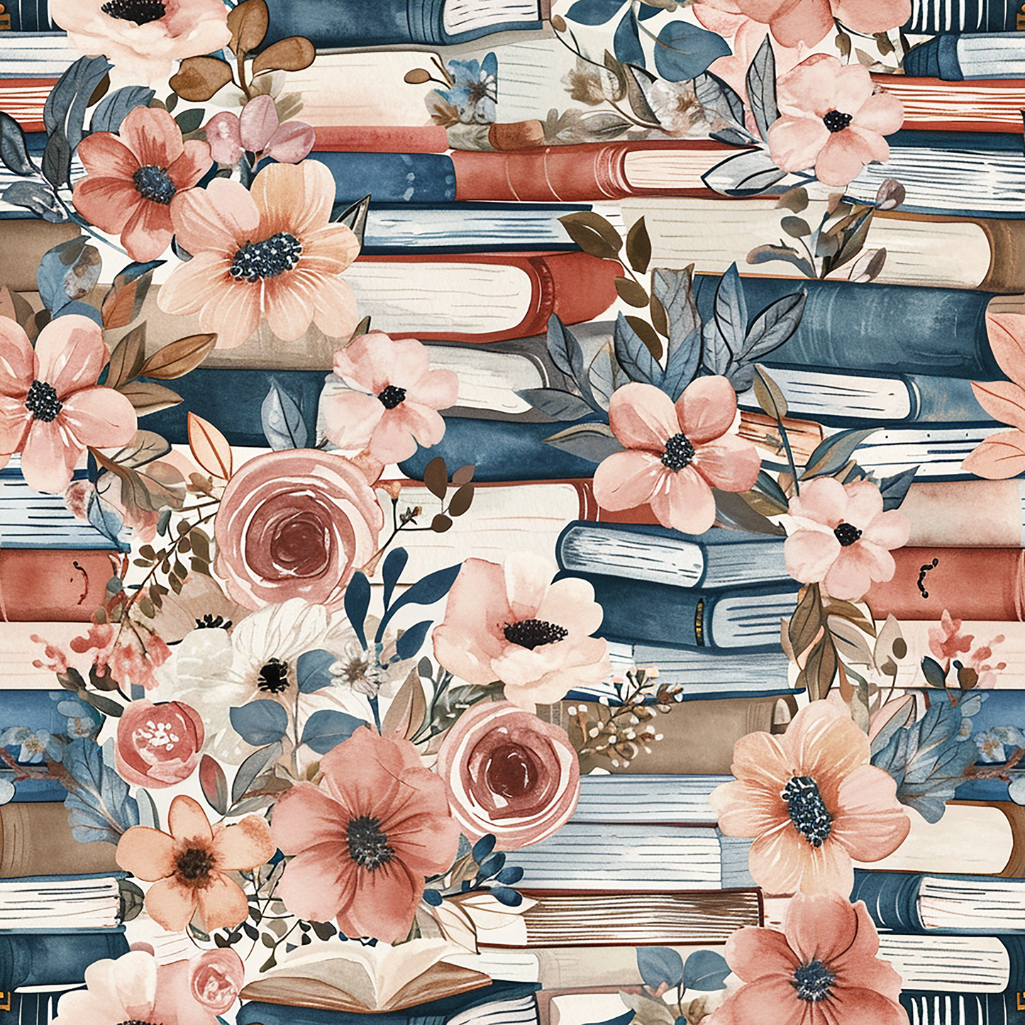 Baumwollstoff mit floralem Bücherprint - Vorbestellung