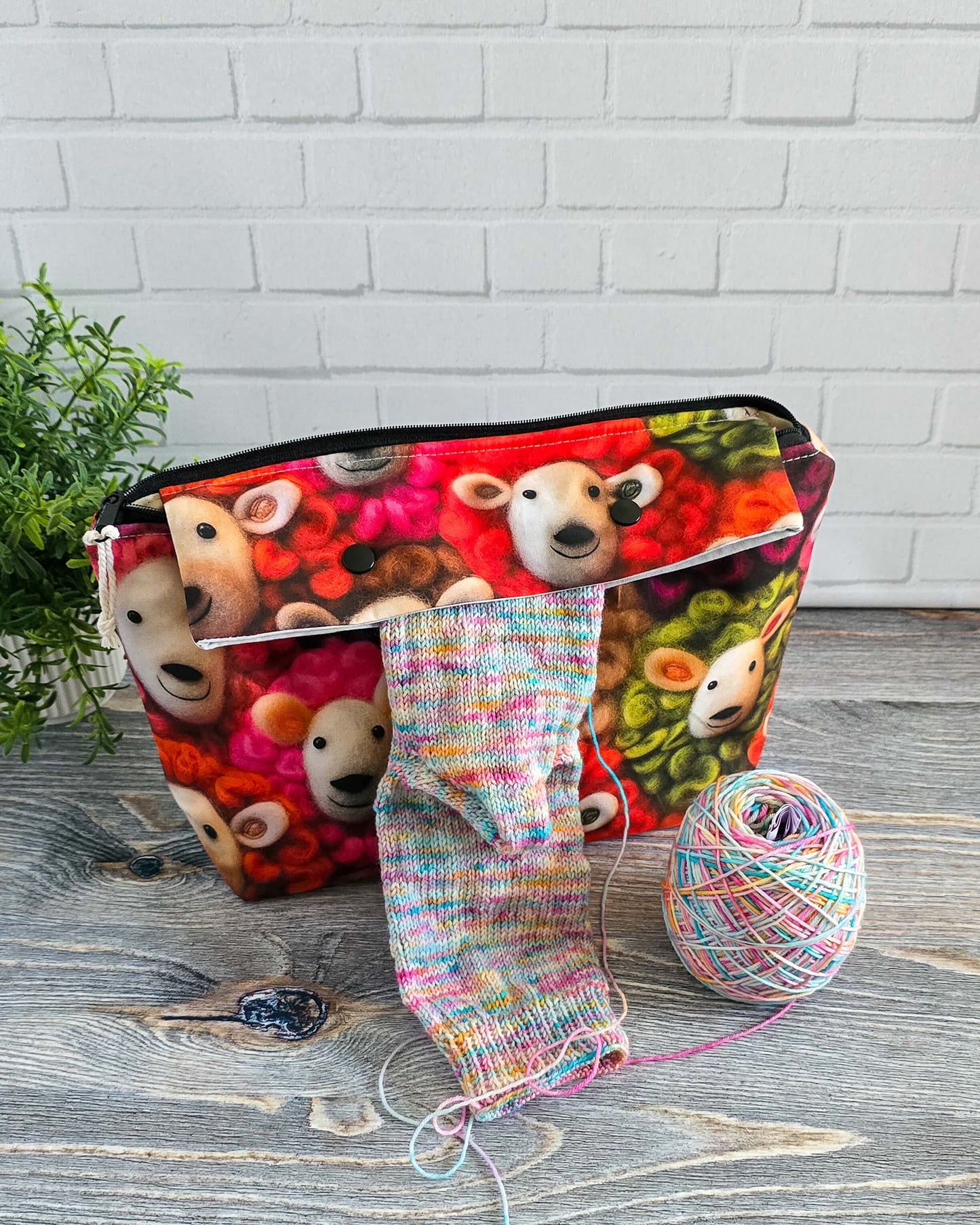 Knit’n Keep Projekttasche Woolly Friends mit buntem Schafmotiv