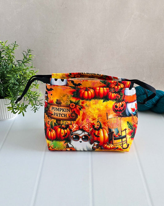 projekttasche für Strickzeug - Halloweenmotive - handgenäht in Bayern von Nadelmikado