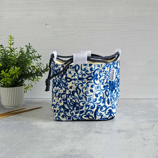 Rice Bag Größe S | Stricktasche | Projekttasche | Blau-weißes Muster