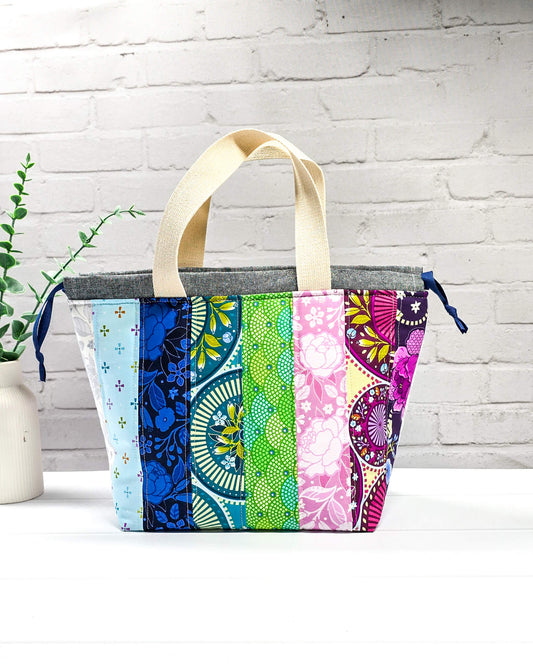 Alva M Projekttasche Patchwork Stoffstreifen Nadelmikado- handgenäht in Bayern