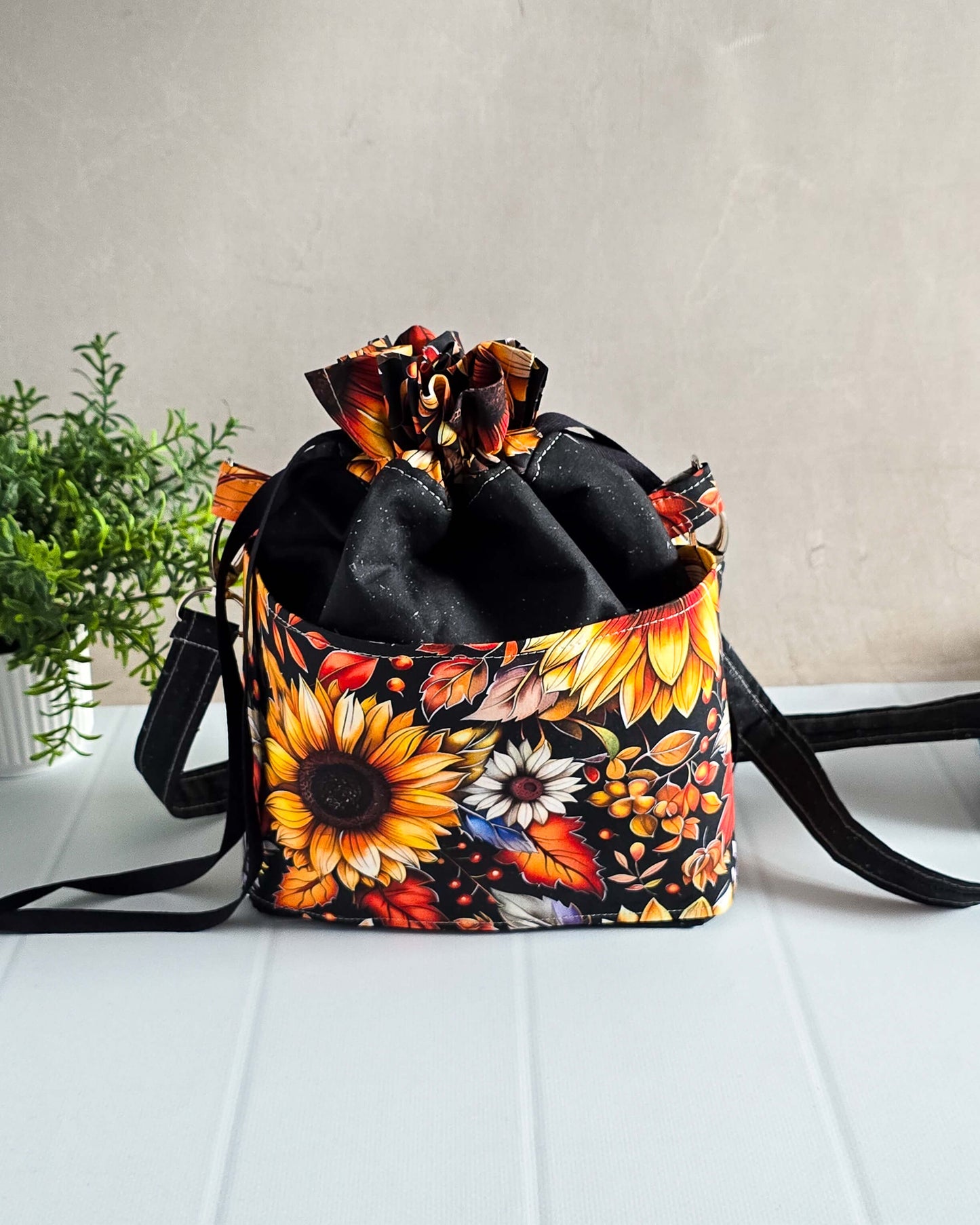 Projekttasche Autumn Sunflower – Sonnenblume & Herbstblätter