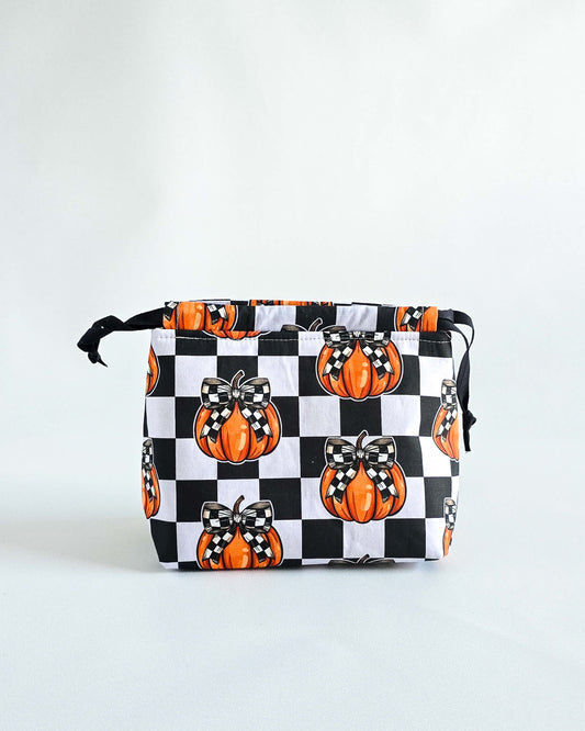 Lyra Projekttasche Halloween-Edition mit Kürbis-Motiv, Sock Bag für 100 g Garn