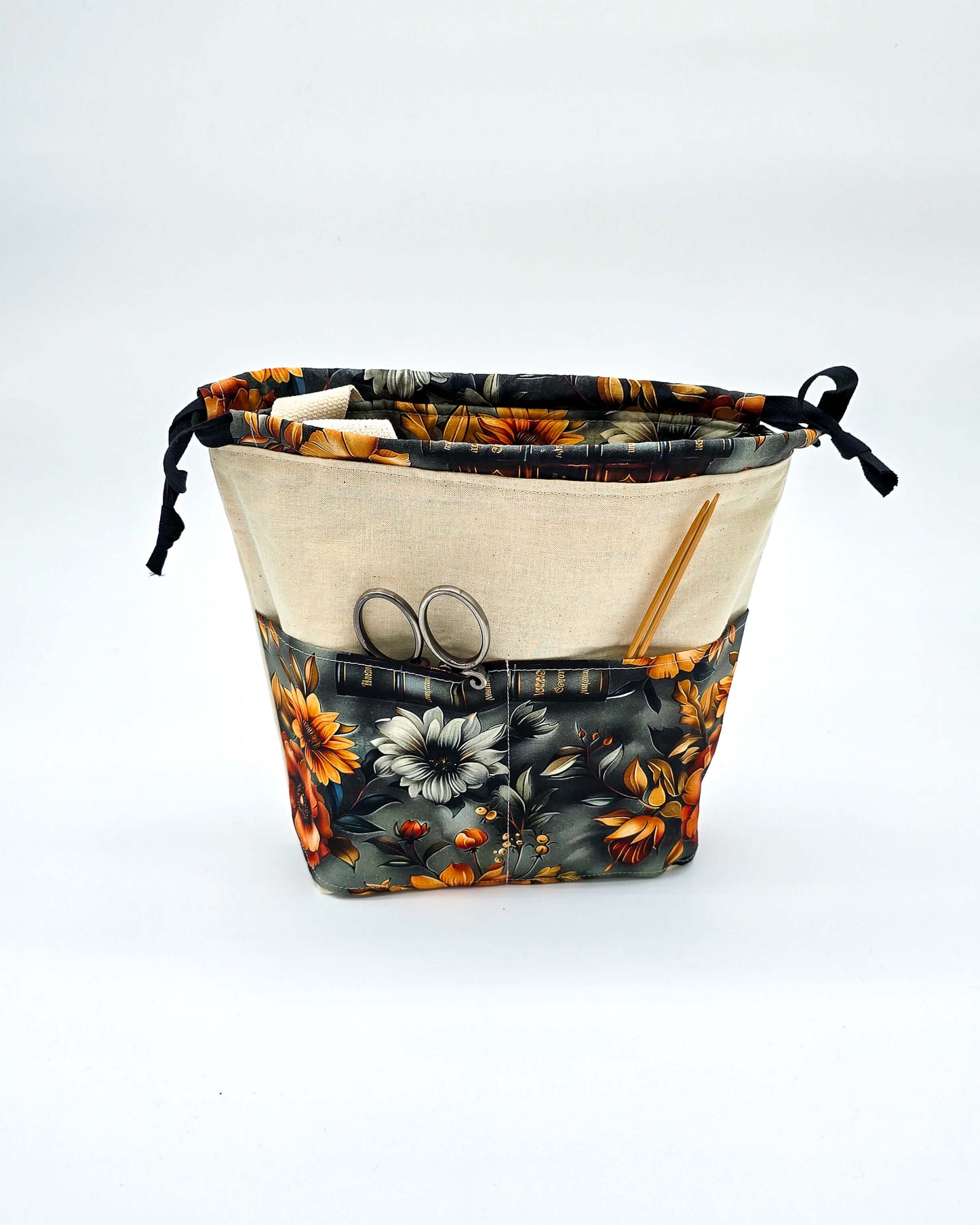 Projektbeutel Golden Bouquet – mit Kordelzug und Henkel, handgenäht in Bayern von Nadelmikado