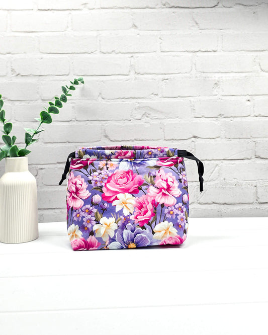 Projektbeutel Blumenmotiv Strickprojekt Tasche Größe S - handgenäht in Bayern von Nadelmikado