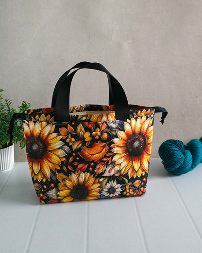 Projekttasche Autumn Sunflower – Sonnenblume & Herbstblätter