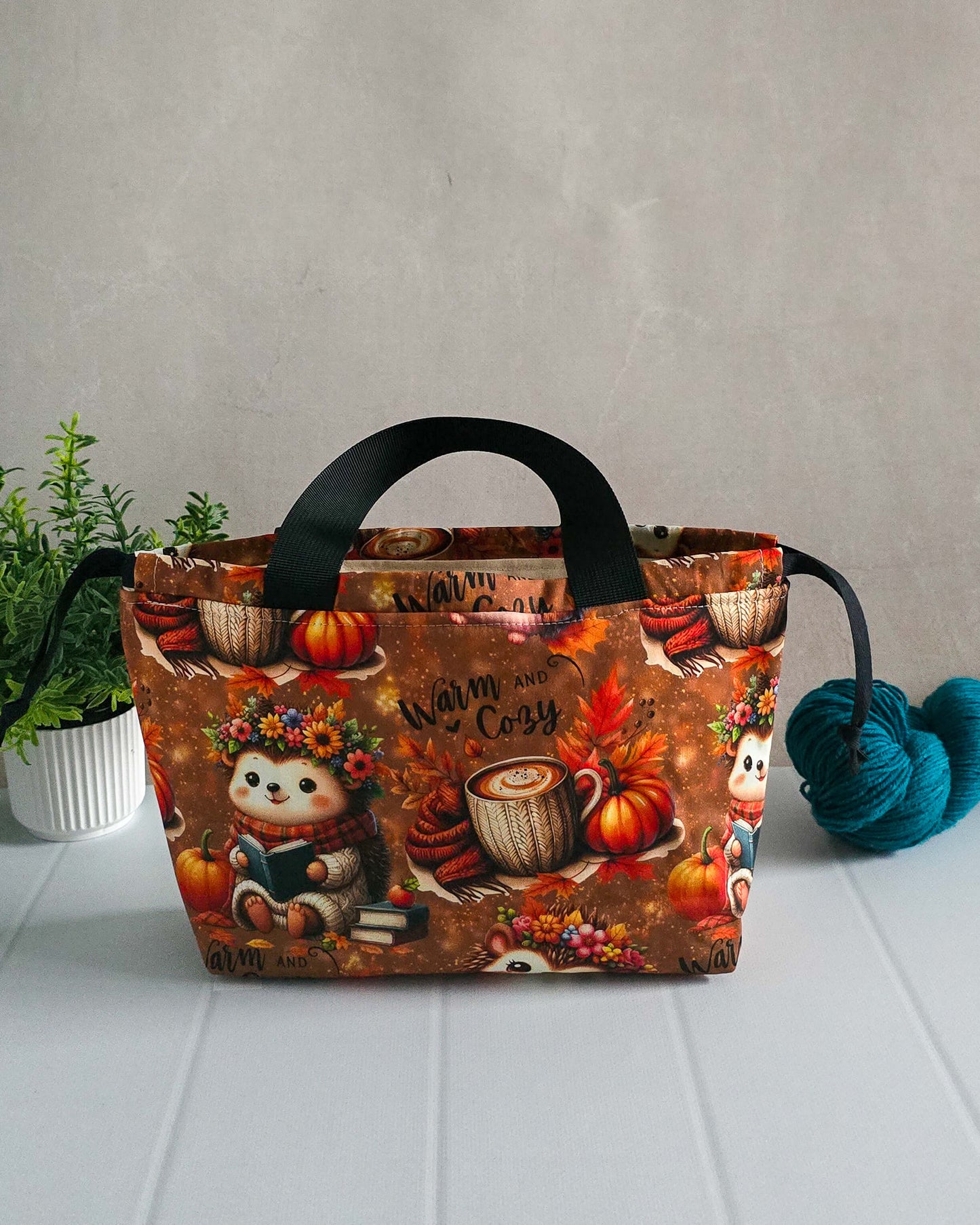 Projekttasche Cozy Hedgehog – Igel, Kürbisse & Herbstzauber
