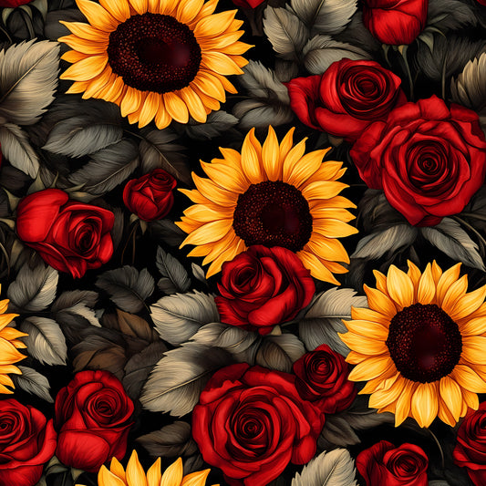 Baumwollstoff Sonnenblumen und Rosen - Vorbestellung