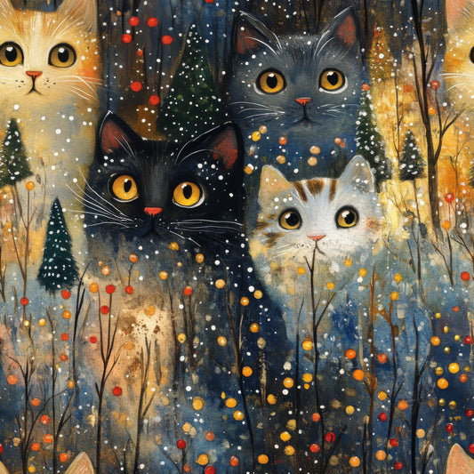 Baumwollstoff Winterwald Katzen - Vorbestellung