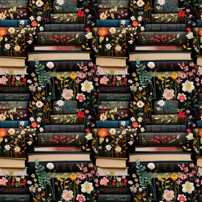 Baumwollstoff "Literary Blooms" mit Büchern & Blumen - Vorbestellung