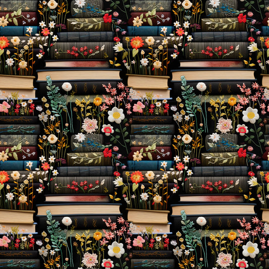 Baumwollstoff "Literary Blooms" mit Büchern & Blumen - Vorbestellung