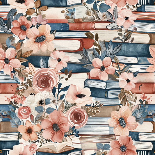 Baumwollstoff mit floralem Bücherprint - Vorbestellung