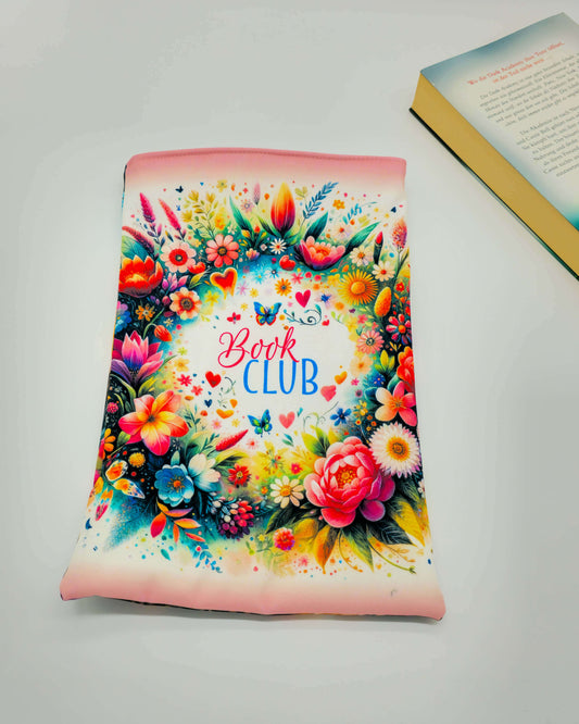 Handgenähte Softshell-Buchhülle mit buntem Blumenkranz