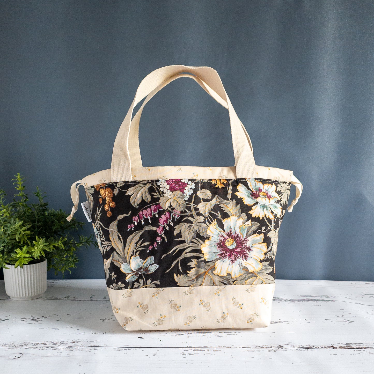 Projekttasche handgenäht Baumwollstoffe Vintage Blumen