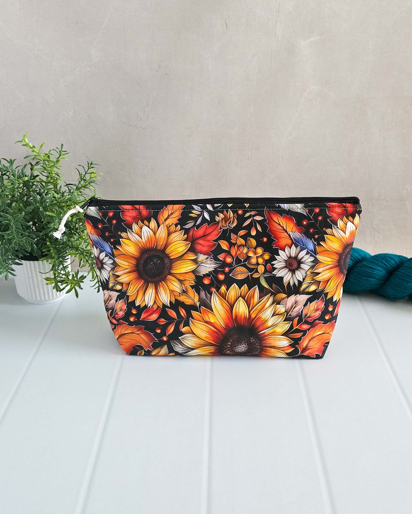 Projekttasche Autumn Sunflower – Sonnenblume & Herbstblätter
