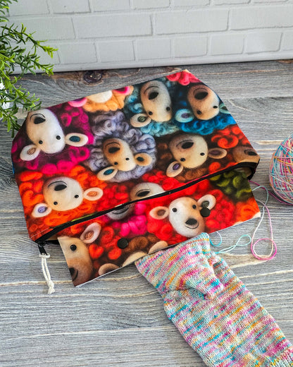 Knit’n Keep Projekttasche Woolly Friends mit buntem Schafmotiv