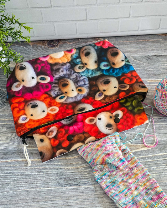Knit’n Keep Projekttasche Woolly Friends mit buntem Schafmotiv
