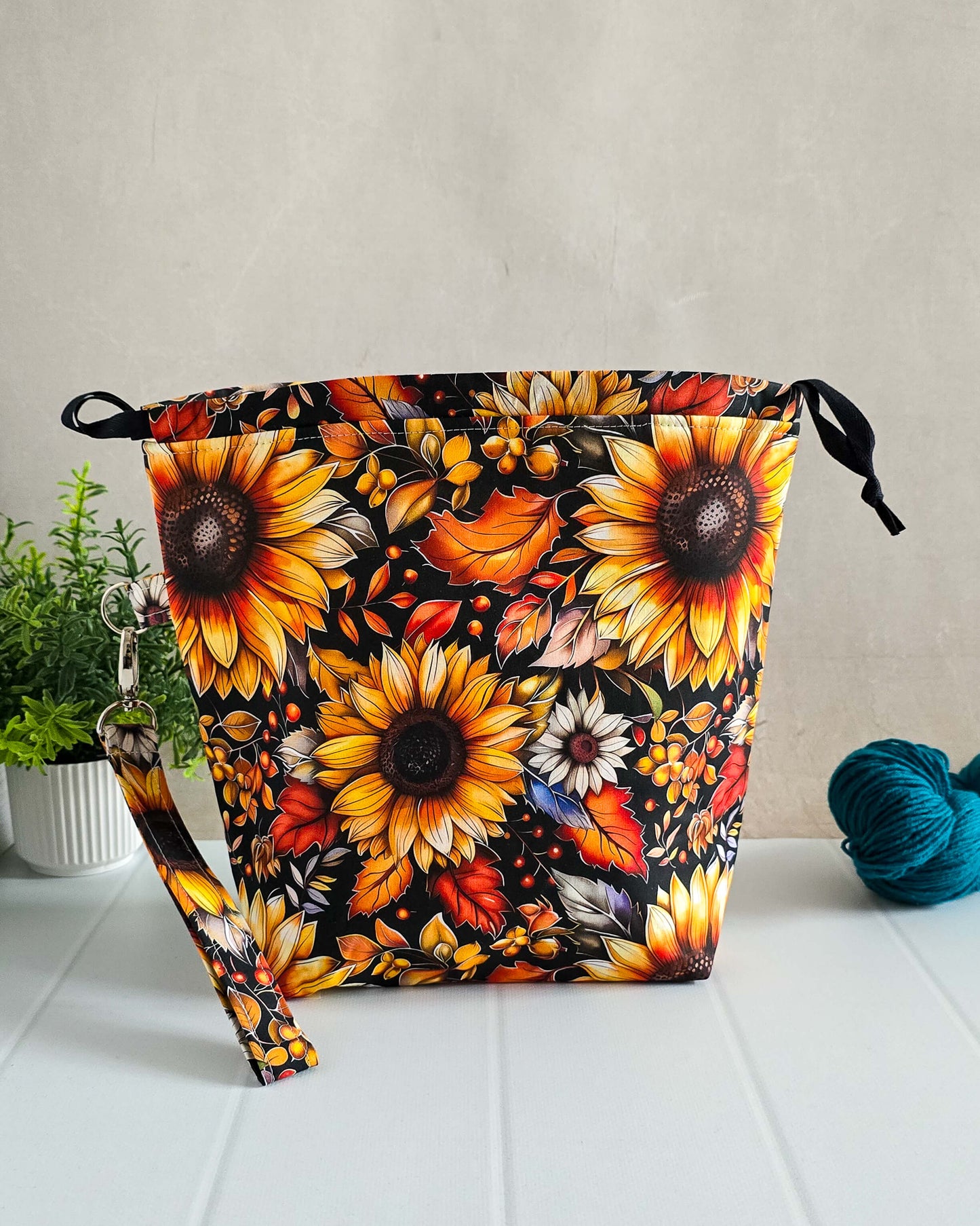 Projekttasche Autumn Sunflower – Sonnenblume & Herbstblätter