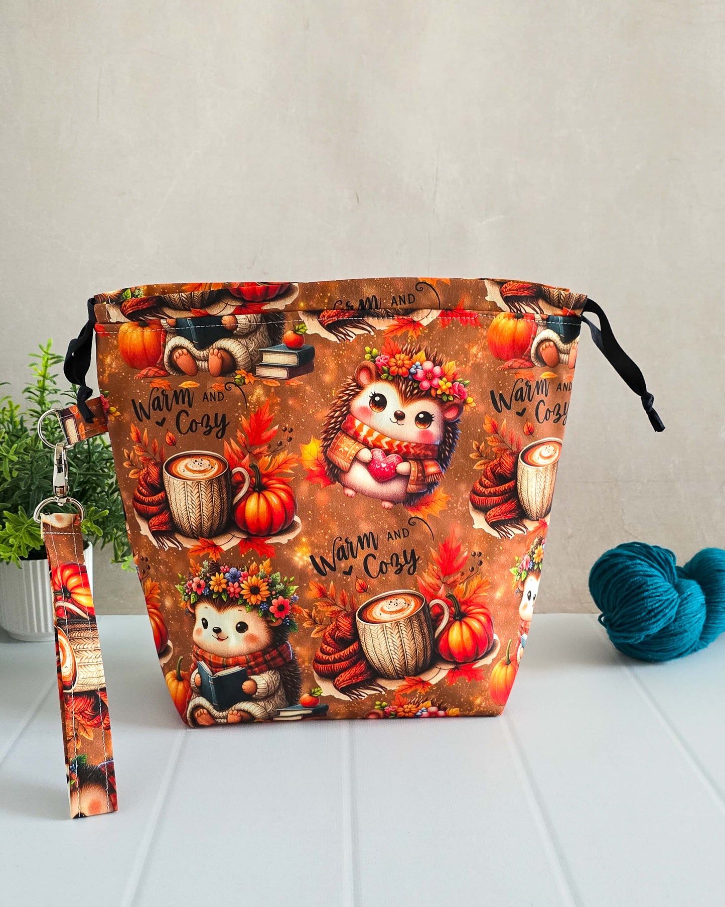 Projekttasche Cozy Hedgehog – Igel, Kürbisse & Herbstzauber