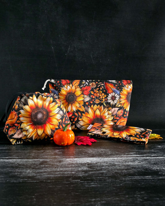 Projekttasche Autumn Sunflower – Sonnenblume & Herbstblätter