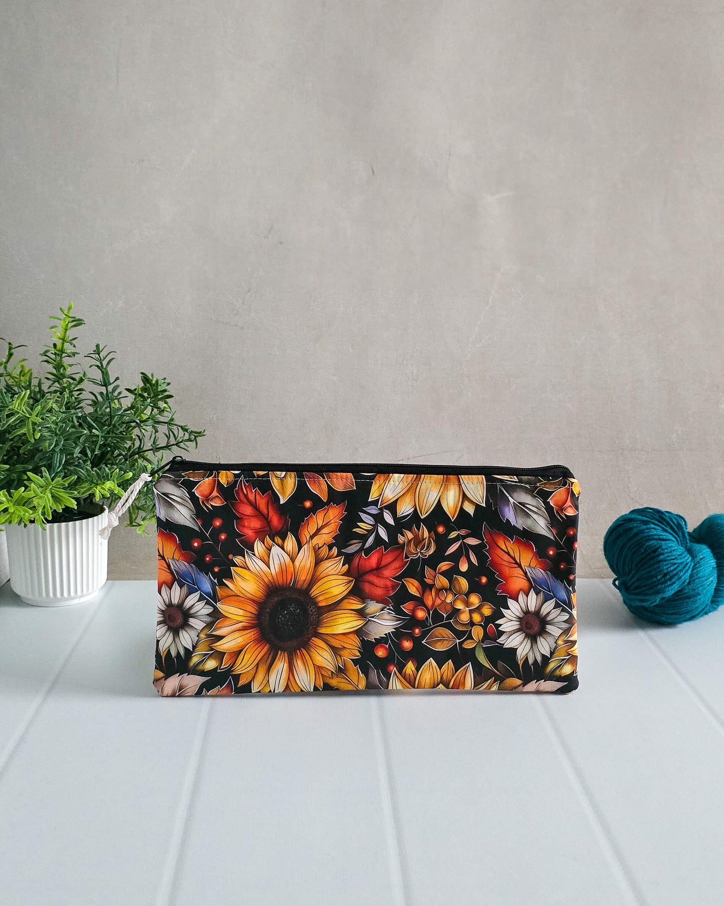 Projekttasche Autumn Sunflower – Sonnenblume & Herbstblätter