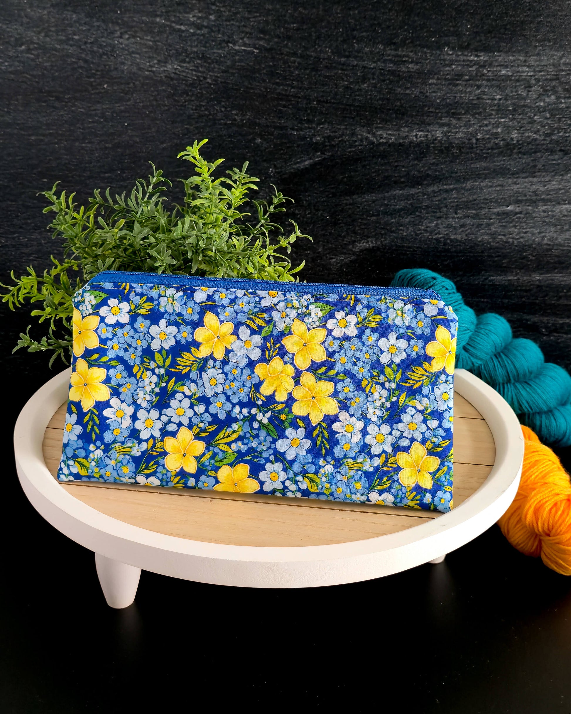Kleine Kosmetiktasche Blue Bloom mit Reißverschluss