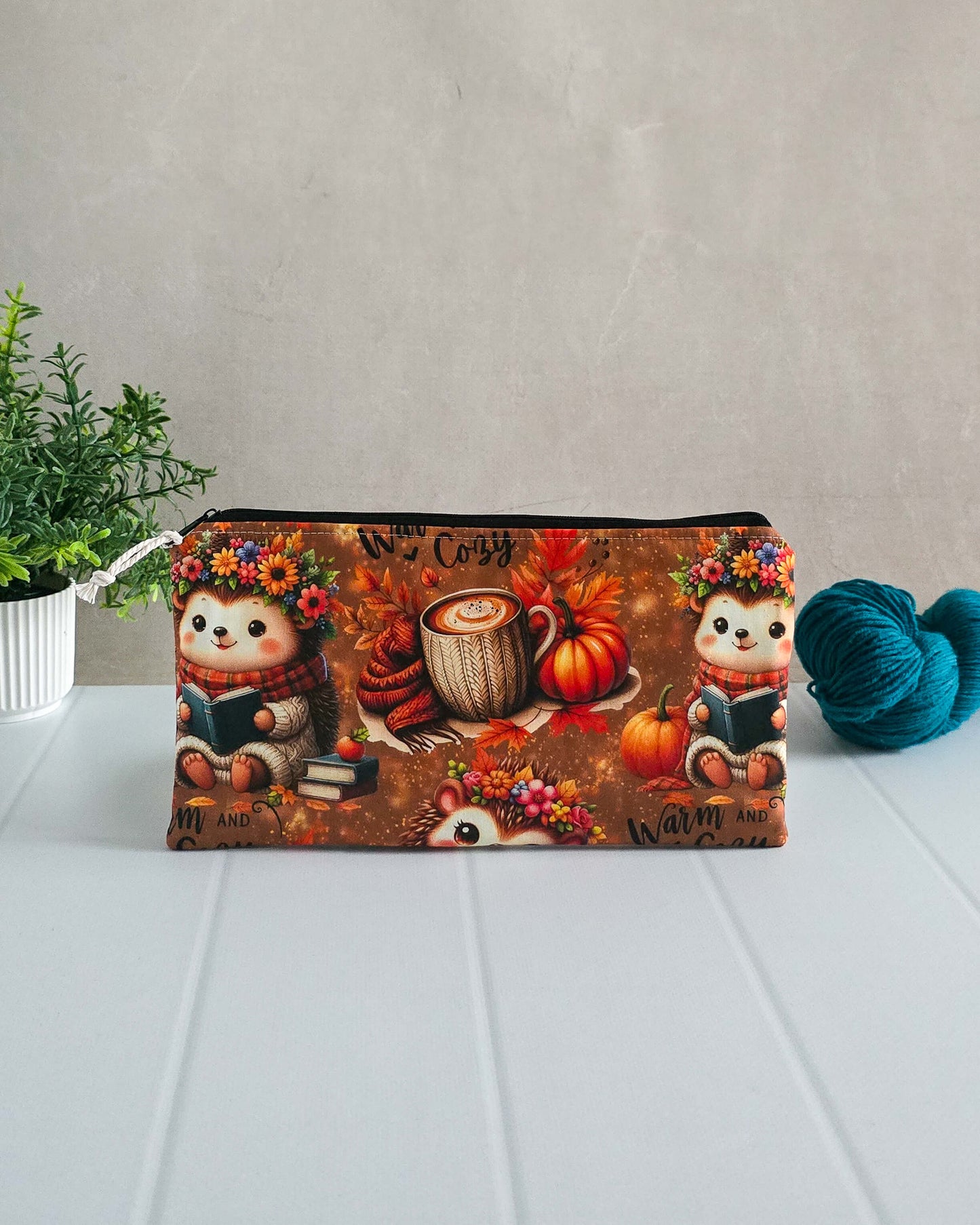 Projekttasche Cozy Hedgehog – Igel, Kürbisse & Herbstzauber