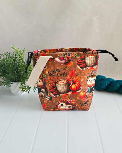 Projekttasche Cozy Hedgehog – Igel, Kürbisse & Herbstzauber