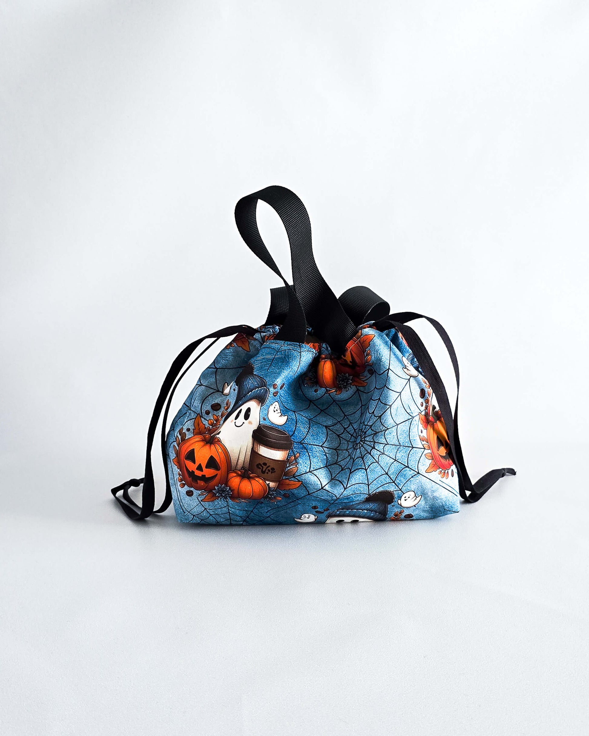 Alva Bag Ghost & Coffee, handgenähte Projekttasche mit Geistern, Kürbissen und Kaffeebechern, Nadelmikado - Bayern