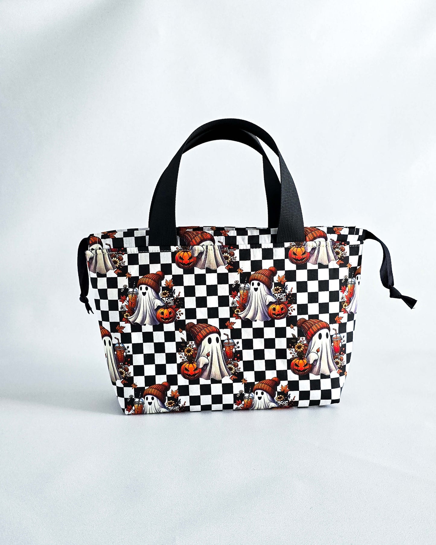 Alva Bag Ghost & Pumpkin, handgenähte Projekttasche für Strickprojekte im Halloween-Design, Nadelmikado, Handmade in Germany