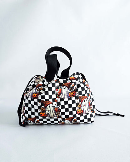 Alva Bag Ghost & Pumpkin, handgenähte Projekttasche für Strickprojekte im Halloween-Design, Nadelmikado, Handmade in Germany