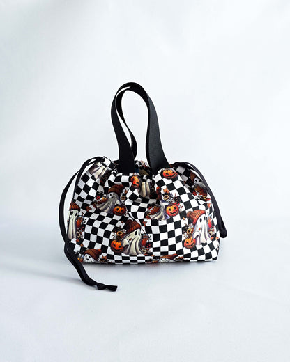 Alva Bag Ghost & Pumpkin, handgenähte Projekttasche für Strickprojekte im Halloween-Design, Nadelmikado, Handmade in Germany