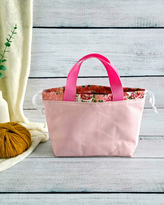 Alva Bag Vintage Tea Roses – rosa Canvas Projekttasche Nadelmikado - handmade - Bayern