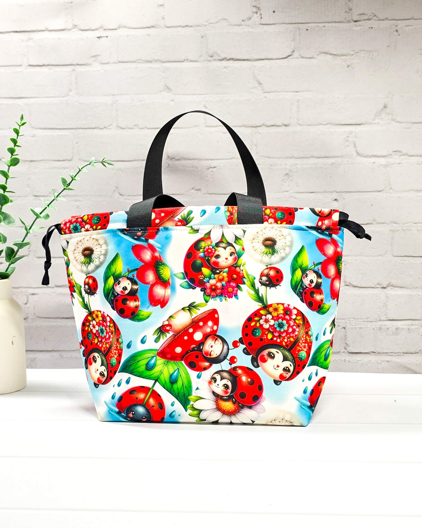 Alva M Projekttasche Marienkäfer Blumen Stricktasche Nadelmikado - handgenäht in Bayern