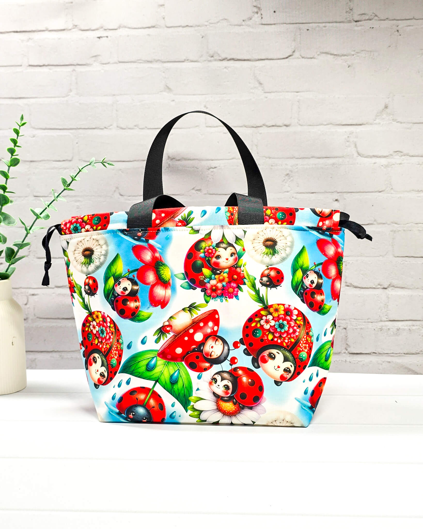 Alva M Projekttasche Marienkäfer Blumen Stricktasche Nadelmikado - handgenäht in Bayern