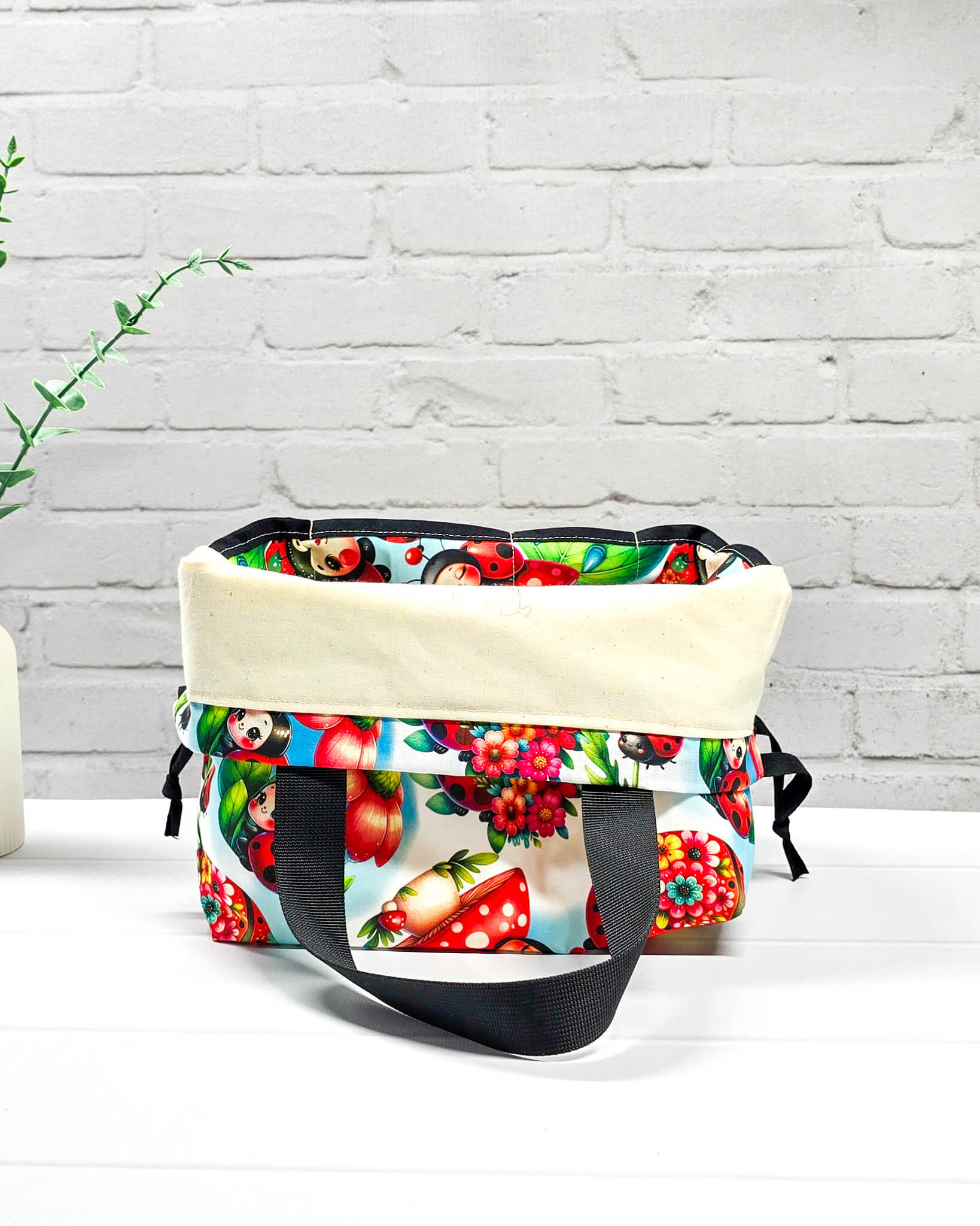 Alva M Projekttasche Marienkäfer Blumen Stricktasche Nadelmikado - handgenäht in Bayern