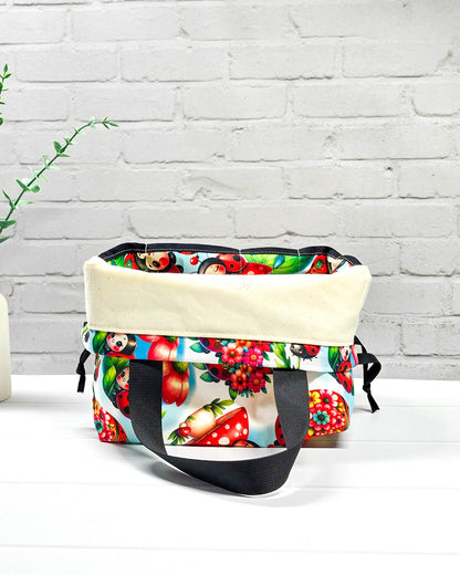Alva M Projekttasche Marienkäfer Blumen Stricktasche Nadelmikado - handgenäht in Bayern