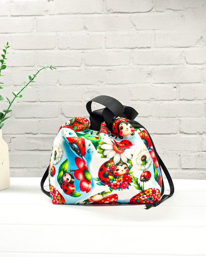 Alva M Projekttasche Marienkäfer Blumen Stricktasche Nadelmikado - handgenäht in Bayern