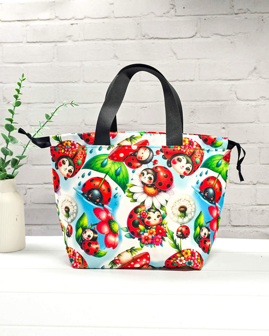 Alva M Projekttasche Marienkäfer Blumen Stricktasche Nadelmikado - handgenäht in Bayern