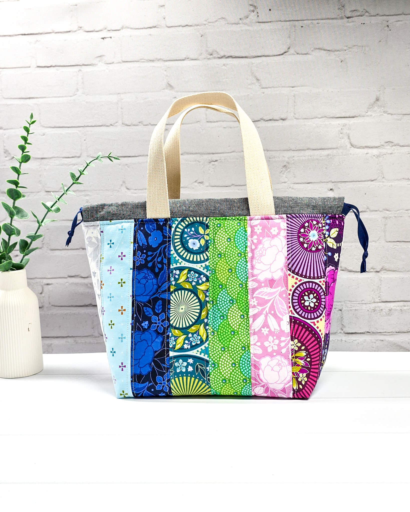 Alva M Projekttasche Patchwork Stoffstreifen Nadelmikado- handgenäht in Bayern