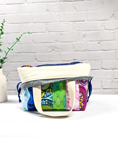 Alva M Projekttasche Patchwork Stoffstreifen Nadelmikado- handgenäht in Bayern