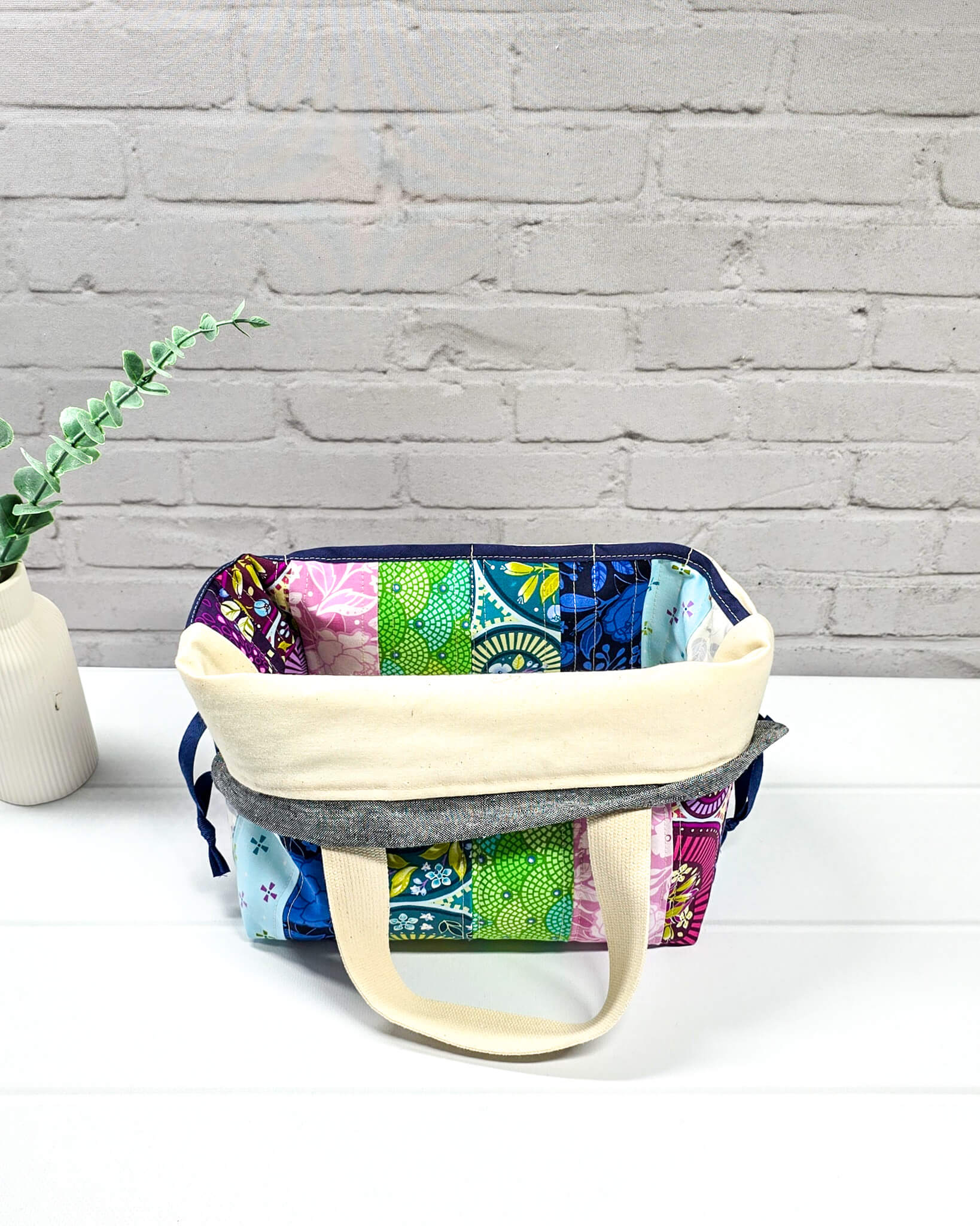 Alva M Projekttasche Patchwork Stoffstreifen Nadelmikado- handgenäht in Bayern